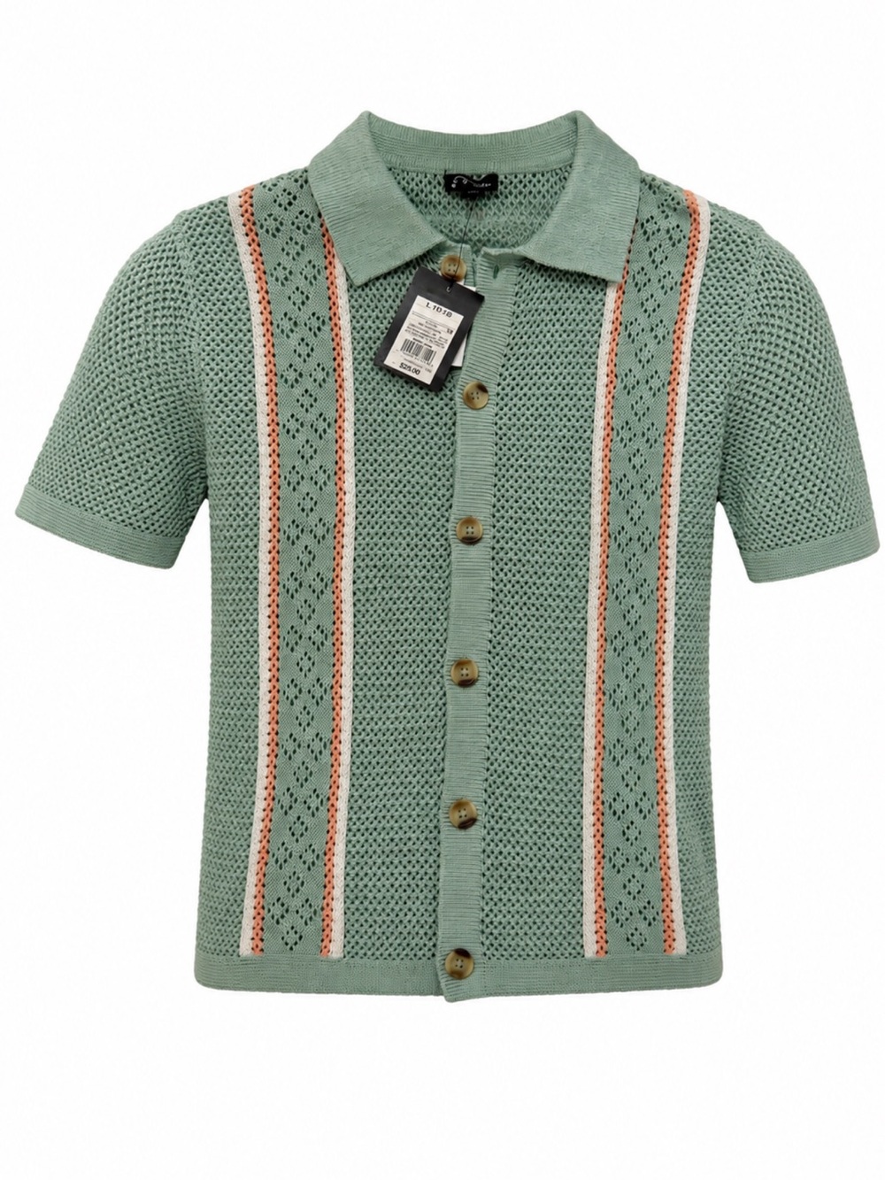 Kids Mint Green Short-Sleeve Knit Polo Shirt with Stripe Detail